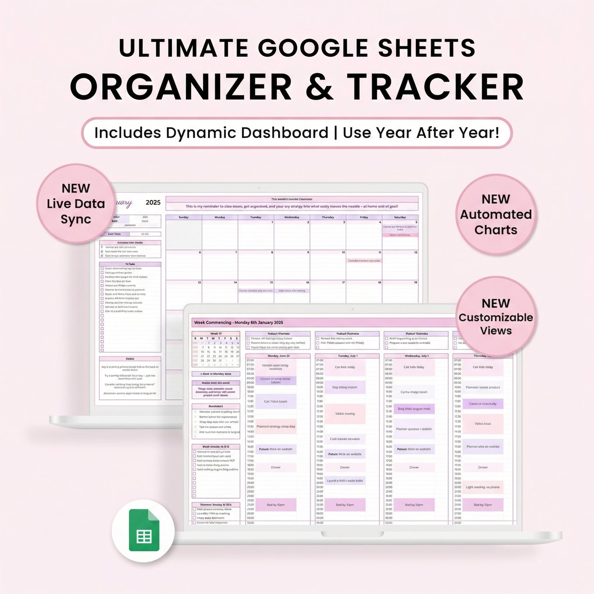 Minimal & Clean Google Sheets Planner â€“ Daily, Weekly & Monthly Digital Organizer (Instant Download)