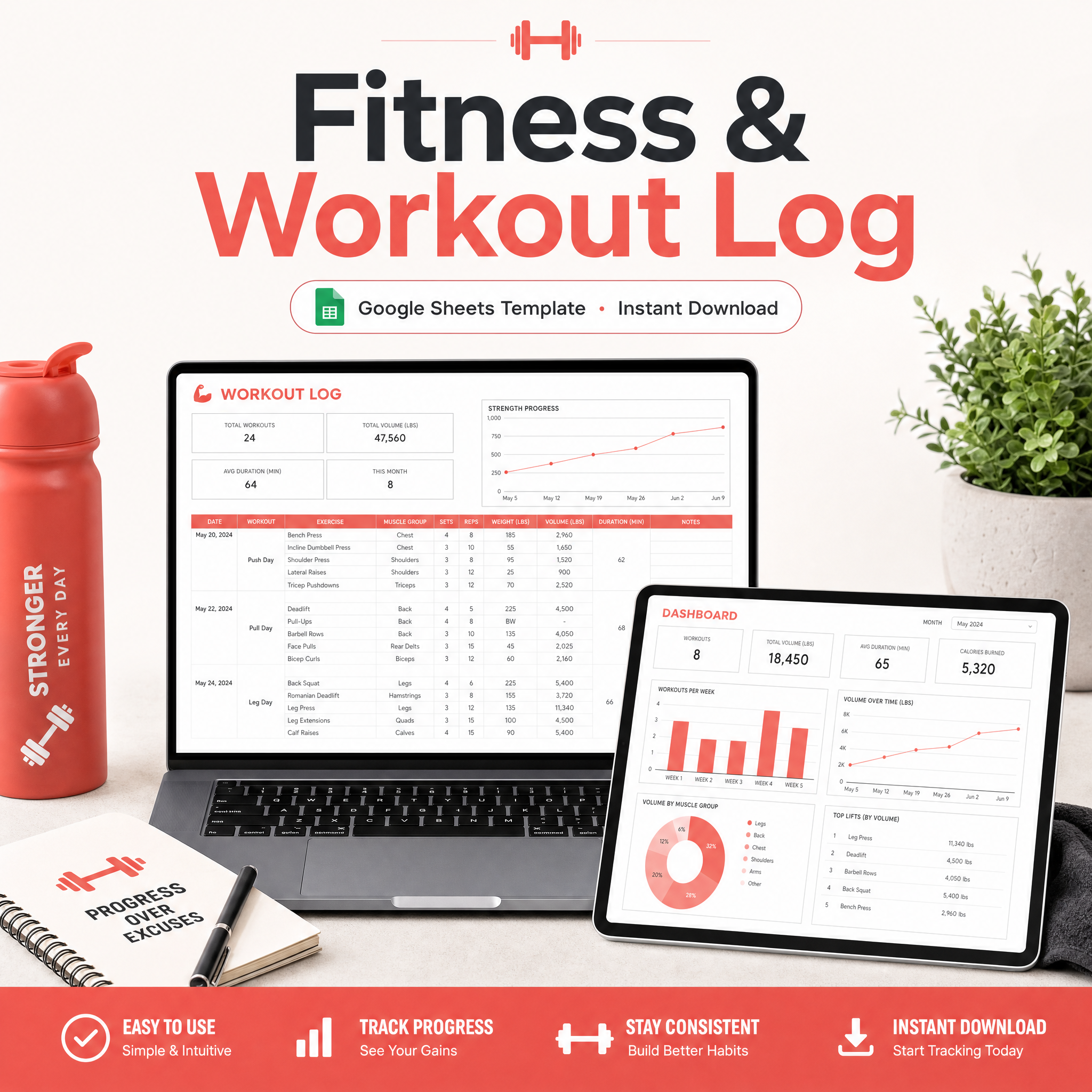 Fitness & Workout Log â€” Google Sheets template cover