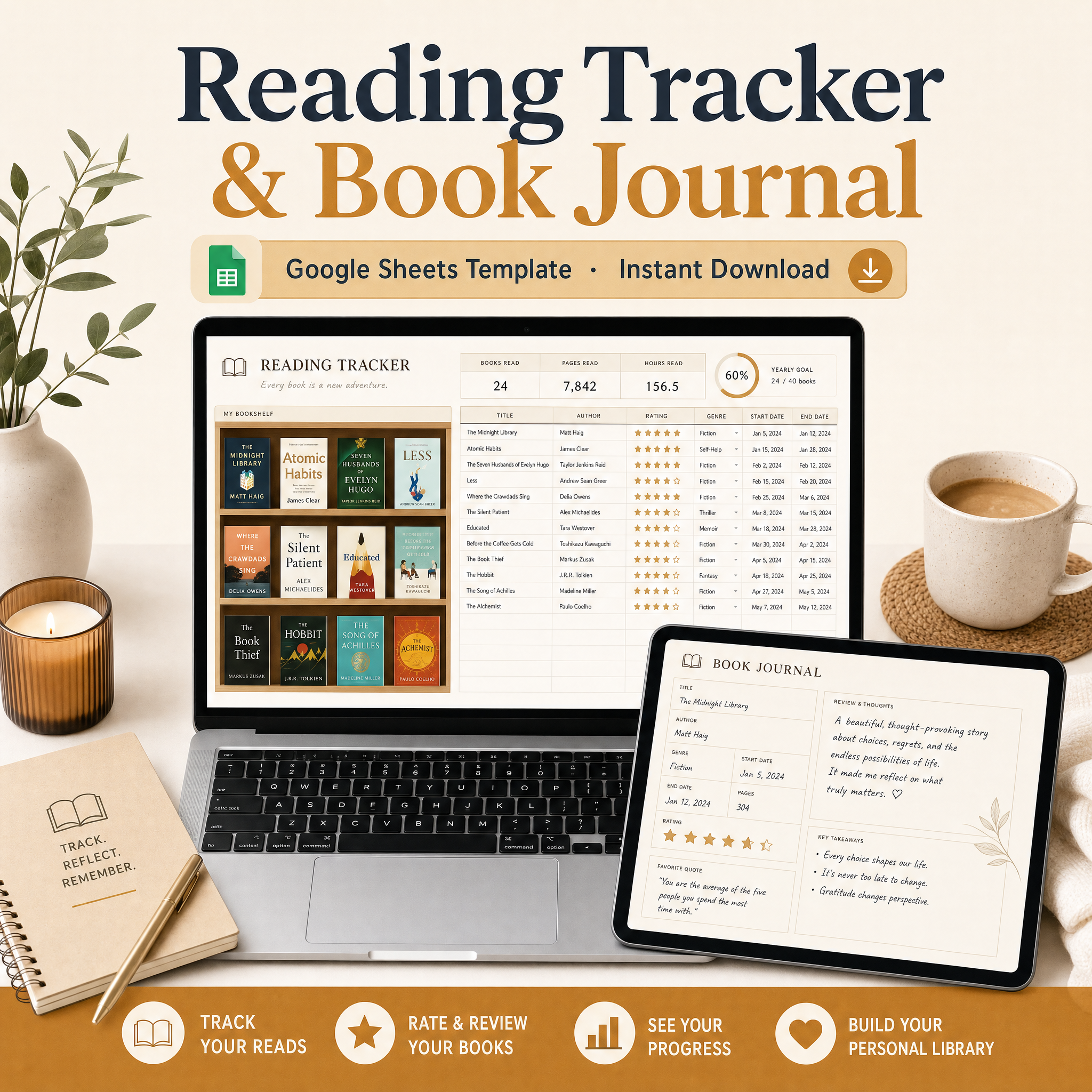 Reading Tracker & Book Journal â€” Google Sheets template cover