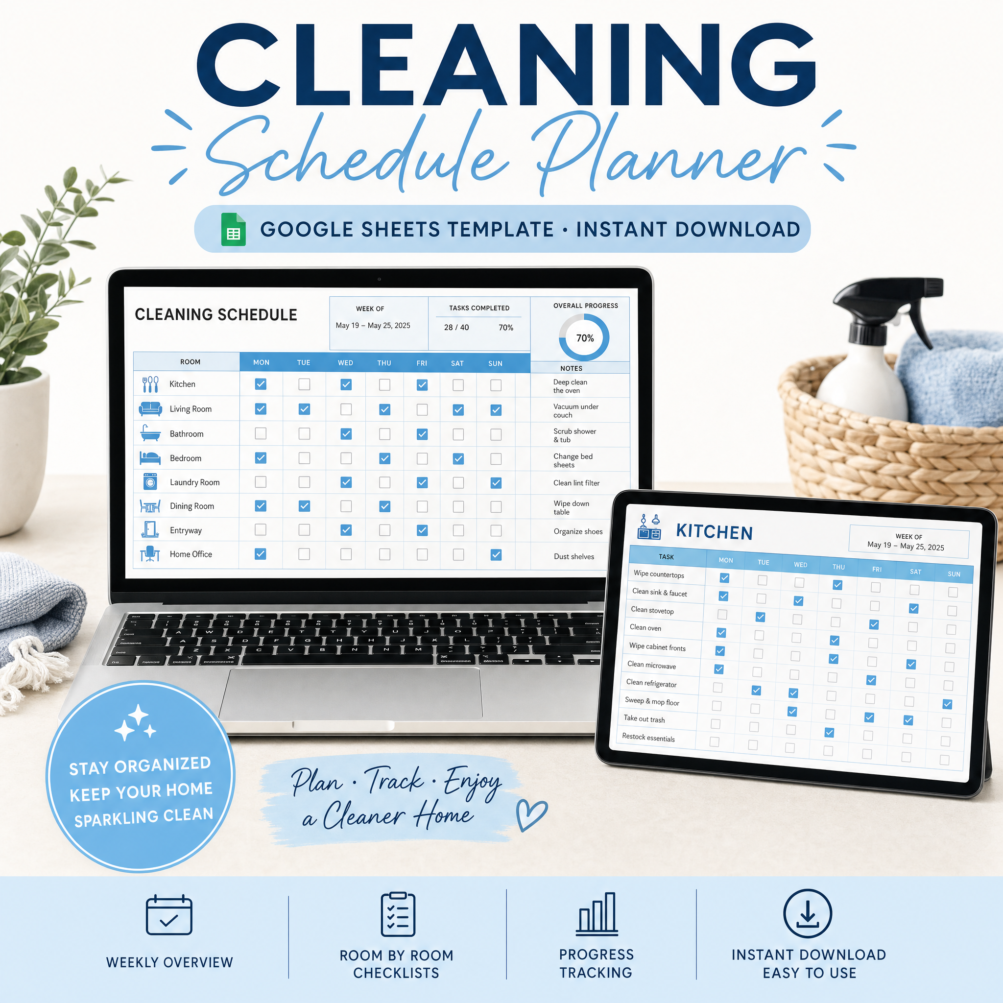 Cleaning Schedule Planner â€” Google Sheets template cover