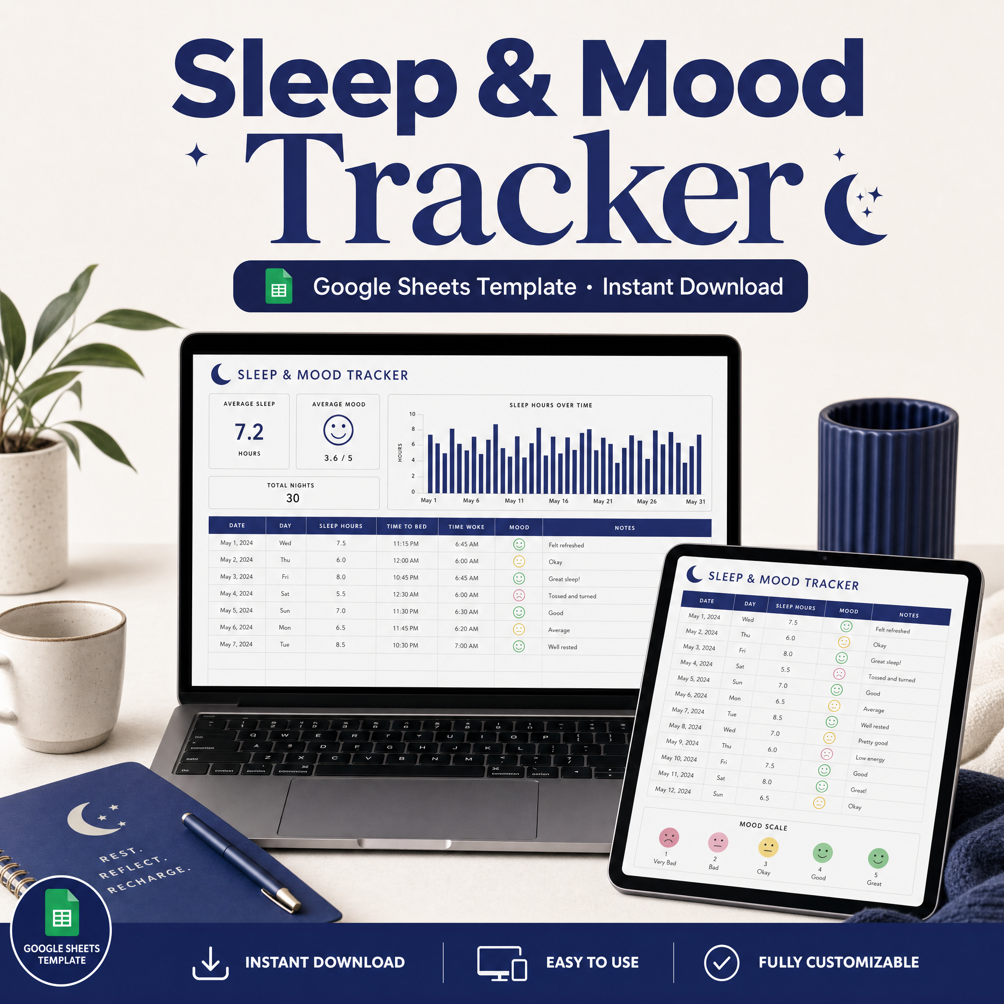 Sleep & Mood Tracker â€” Google Sheets template cover